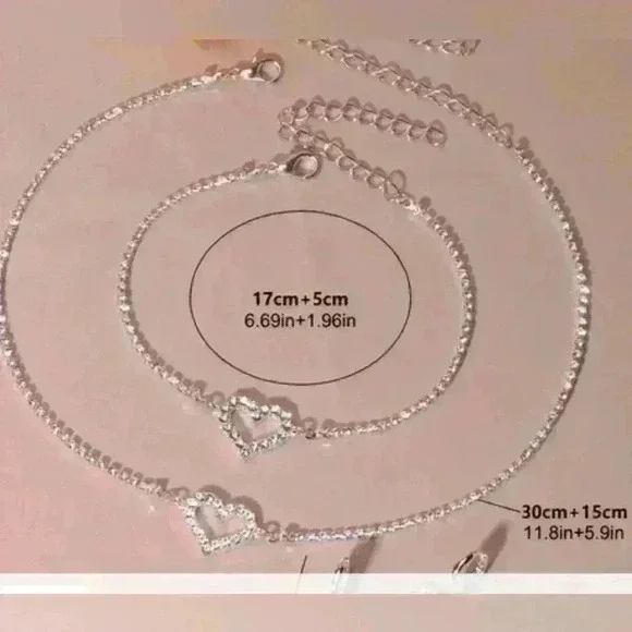 NWOT Gorgeous Shiny Heart Shaped Rhinestone Necklace, Earrings and Brace… - Picture 5 of 6